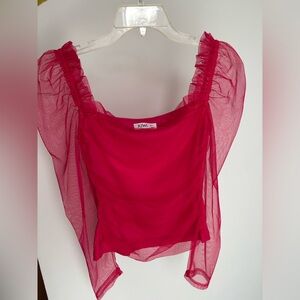 Hot pink top with sheer sleeves by Kiwi